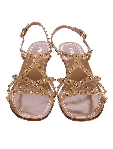 prada sandals beige|Prada studded pony skin sandals.